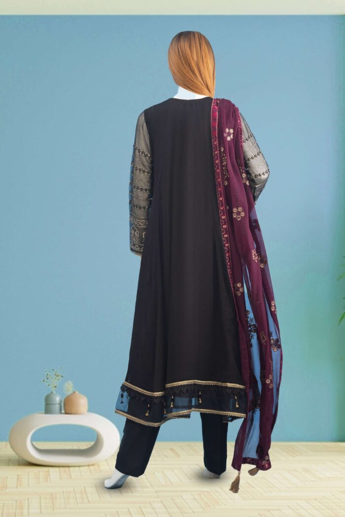 Black Chiffon Dress ARA003 - Image 3